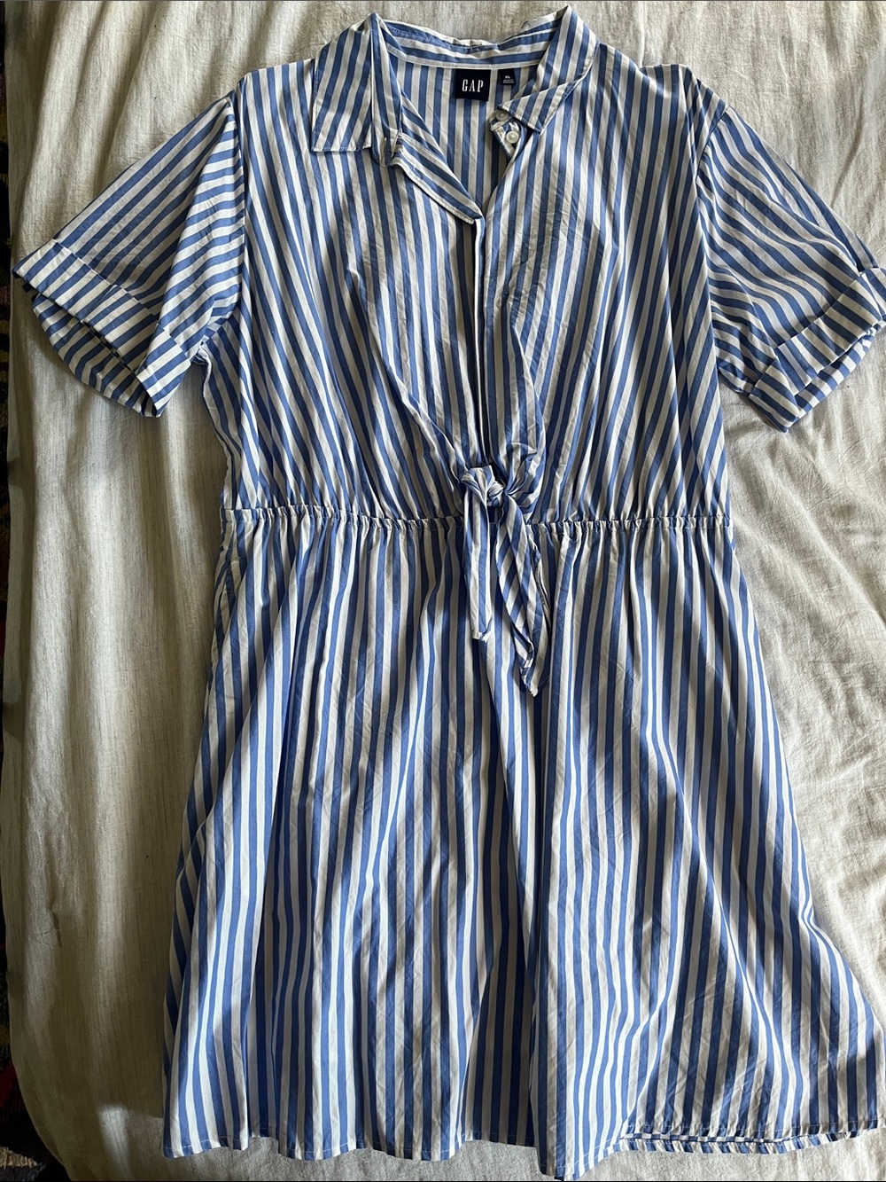 GAP Blue and White Vertical Stripe Tie-Waist Shirt Dress XL